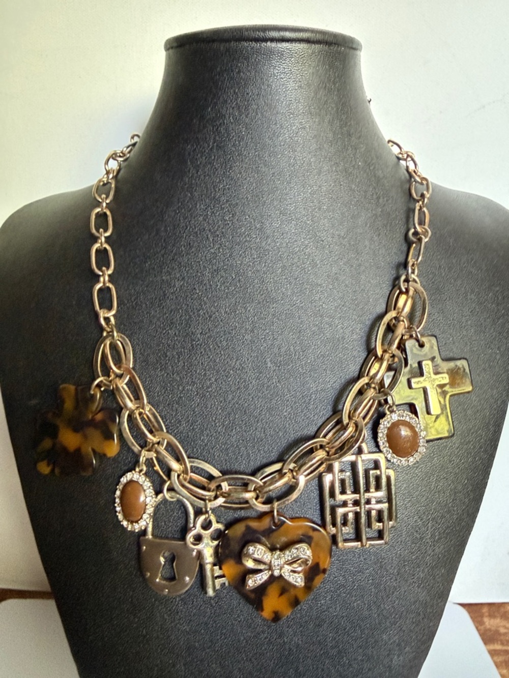Tortoiseshell Charm Necklace with Gold-Tone Chain - Women Jewelry